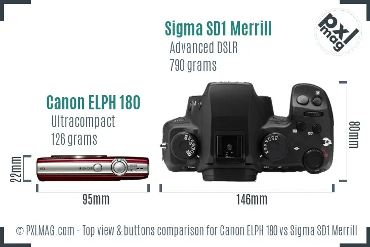 Canon ELPH 180 vs Sigma SD1 Merrill top view buttons comparison