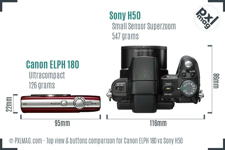 Canon ELPH 180 vs Sony H50 top view buttons comparison