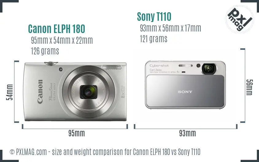 Canon ELPH 180 vs Sony T110 size comparison