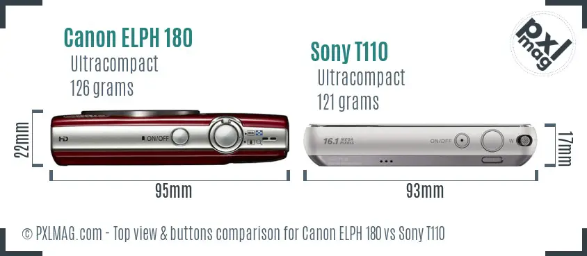 Canon ELPH 180 vs Sony T110 top view buttons comparison