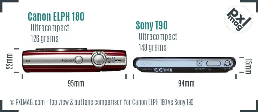 Canon ELPH 180 vs Sony T90 top view buttons comparison