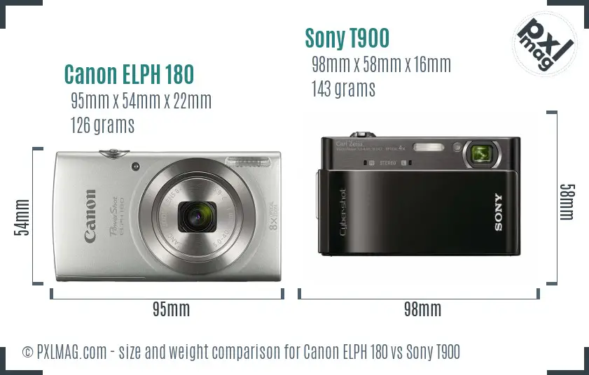 Canon ELPH 180 vs Sony T900 size comparison