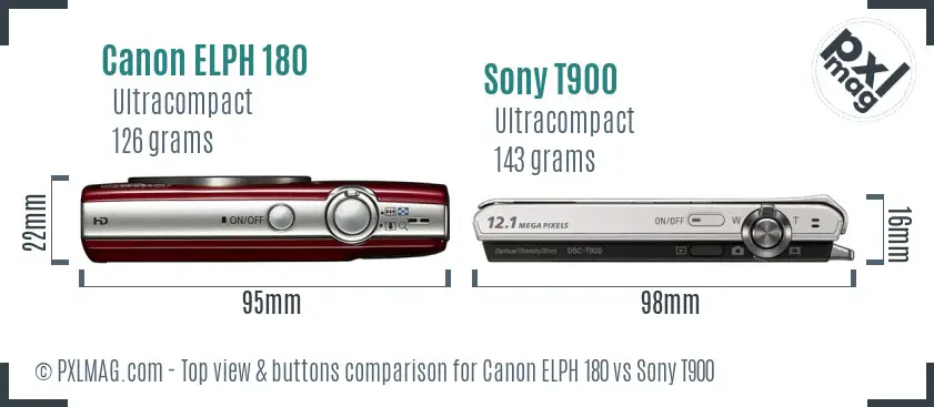 Canon ELPH 180 vs Sony T900 top view buttons comparison