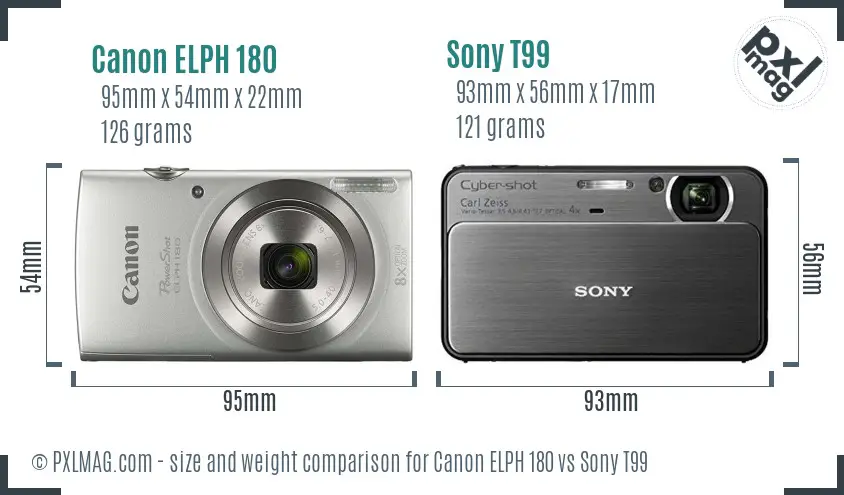 Canon ELPH 180 vs Sony T99 size comparison