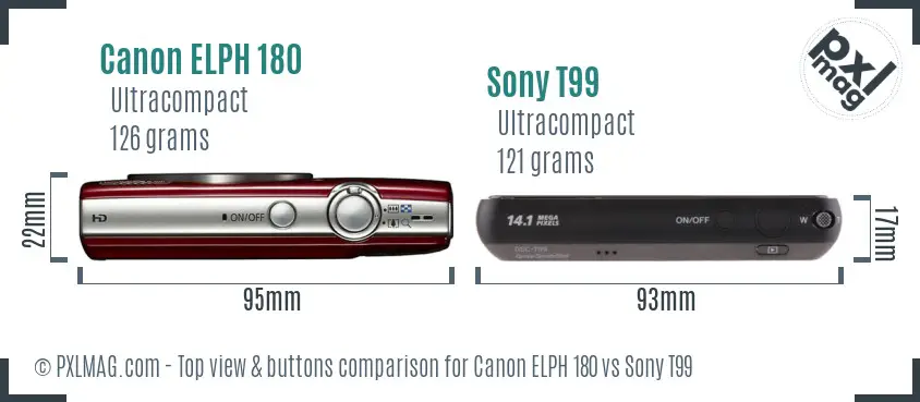 Canon ELPH 180 vs Sony T99 top view buttons comparison