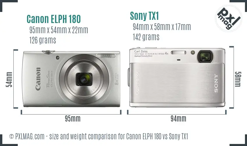 Canon ELPH 180 vs Sony TX1 size comparison Canon ELPH 180 vs Sony TX1 size comparison