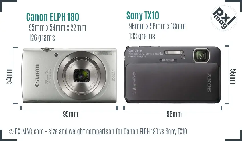 Canon ELPH 180 vs Sony TX10 size comparison
