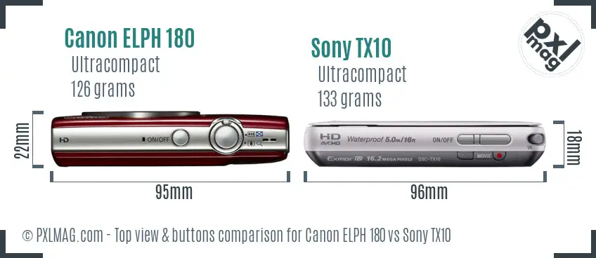 Canon ELPH 180 vs Sony TX10 top view buttons comparison