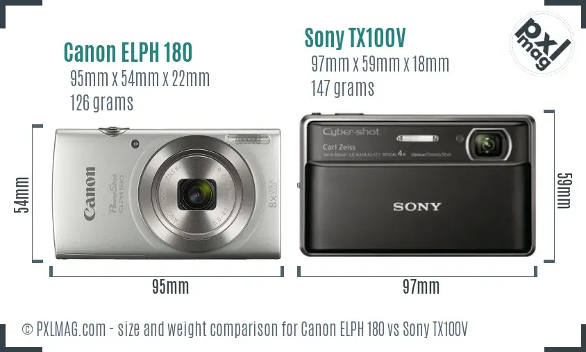 Canon ELPH 180 vs Sony TX100V size comparison