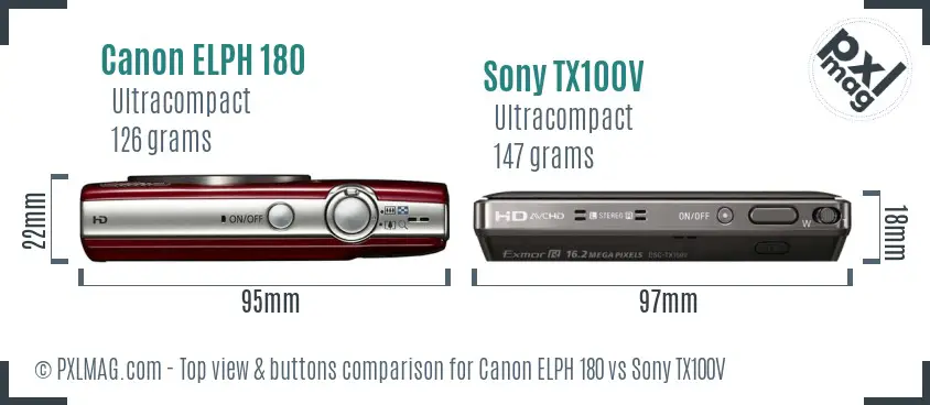 Canon ELPH 180 vs Sony TX100V top view buttons comparison