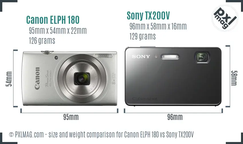 Canon ELPH 180 vs Sony TX200V size comparison