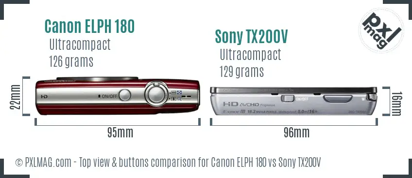 Canon ELPH 180 vs Sony TX200V top view buttons comparison