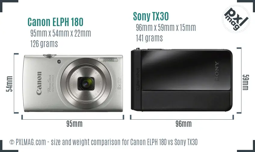 Canon ELPH 180 vs Sony TX30 size comparison