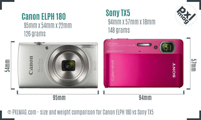 Canon ELPH 180 vs Sony TX5 size comparison Canon ELPH 180 vs Sony TX5 size comparison