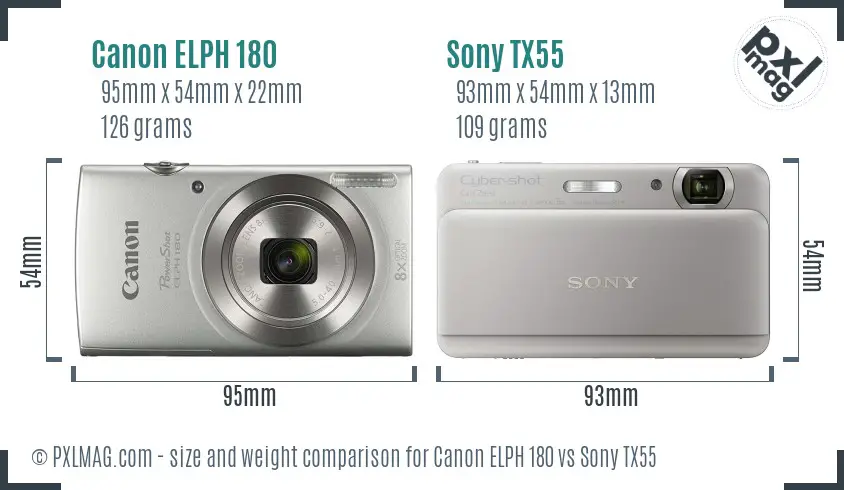 Canon ELPH 180 vs Sony TX55 size comparison