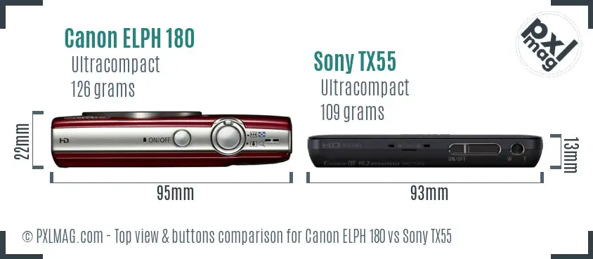 Canon ELPH 180 vs Sony TX55 top view buttons comparison