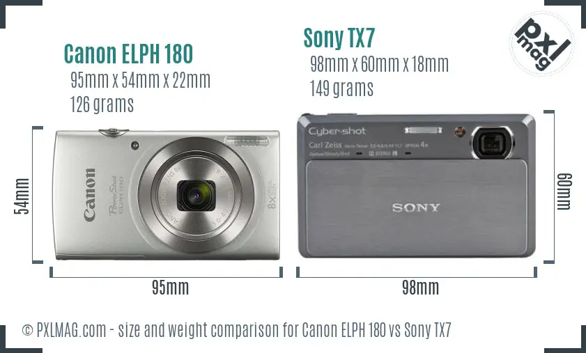Canon ELPH 180 vs Sony TX7 size comparison