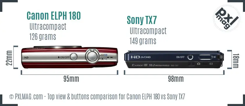 Canon ELPH 180 vs Sony TX7 top view buttons comparison