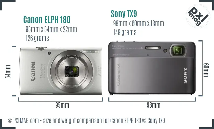 Canon ELPH 180 vs Sony TX9 size comparison