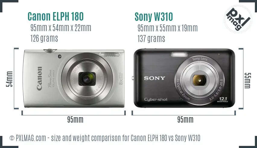Canon ELPH 180 vs Sony W310 size comparison