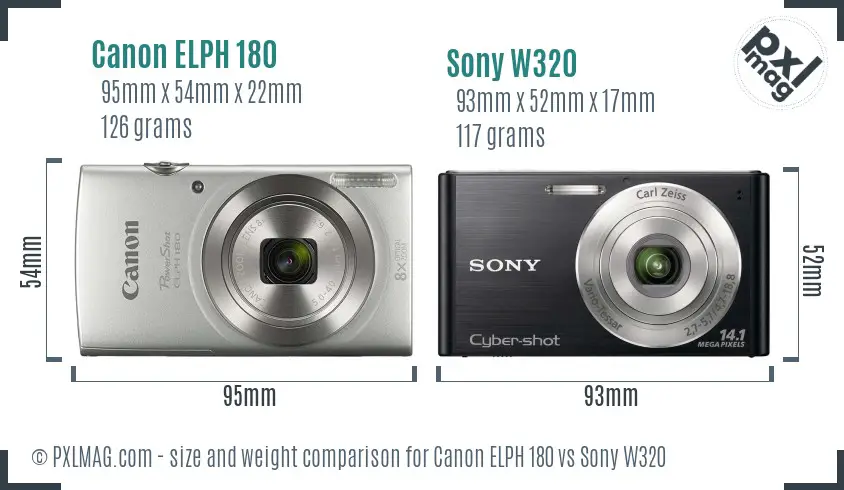 Canon ELPH 180 vs Sony W320 size comparison