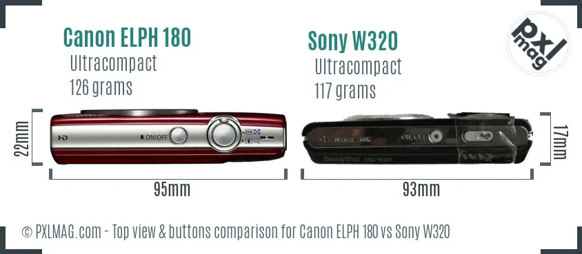 Canon ELPH 180 vs Sony W320 top view buttons comparison