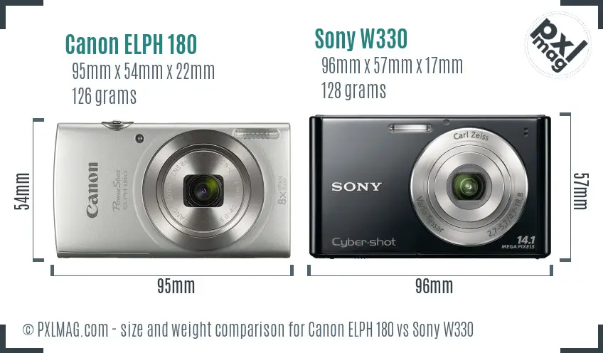 Canon ELPH 180 vs Sony W330 size comparison