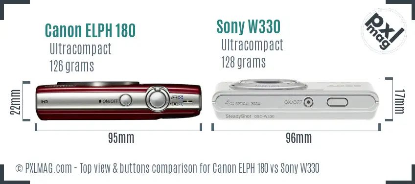 Canon ELPH 180 vs Sony W330 top view buttons comparison