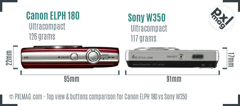 Canon ELPH 180 vs Sony W350 top view buttons comparison
