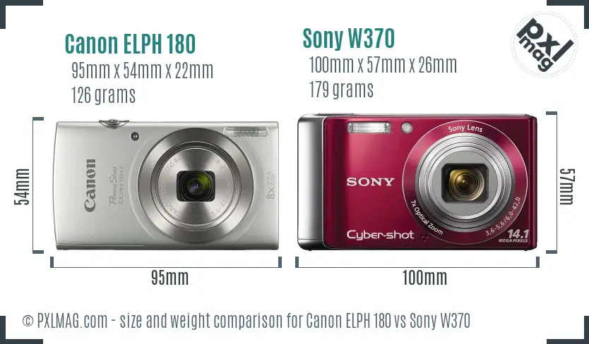 Canon ELPH 180 vs Sony W370 size comparison