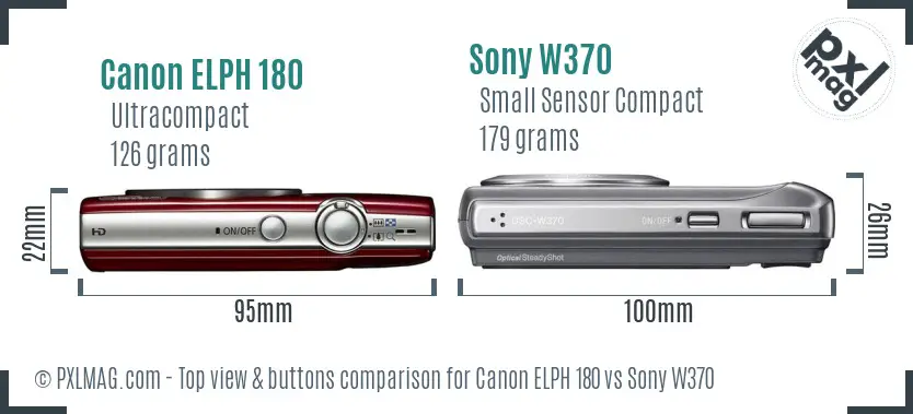 Canon ELPH 180 vs Sony W370 top view buttons comparison