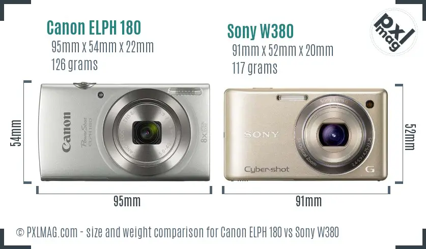 Canon ELPH 180 vs Sony W380 size comparison