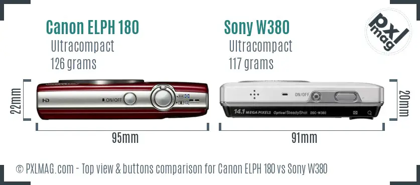 Canon ELPH 180 vs Sony W380 top view buttons comparison