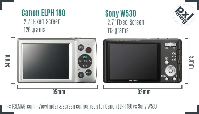 Canon ELPH 180 vs Sony W530 Screen and Viewfinder comparison