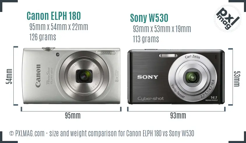 Canon ELPH 180 vs Sony W530 size comparison
