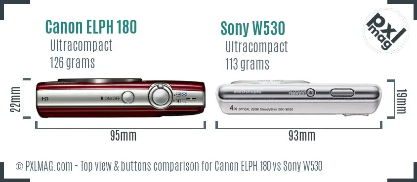 Canon ELPH 180 vs Sony W530 top view buttons comparison