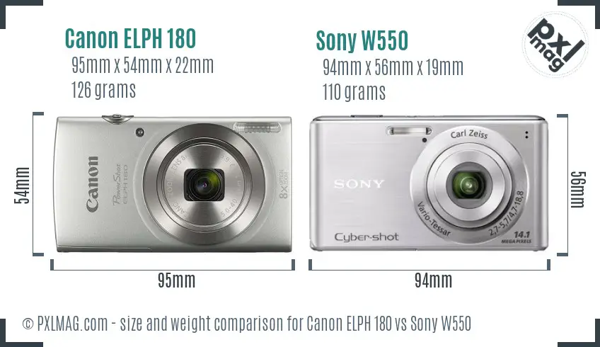 Canon ELPH 180 vs Sony W550 size comparison