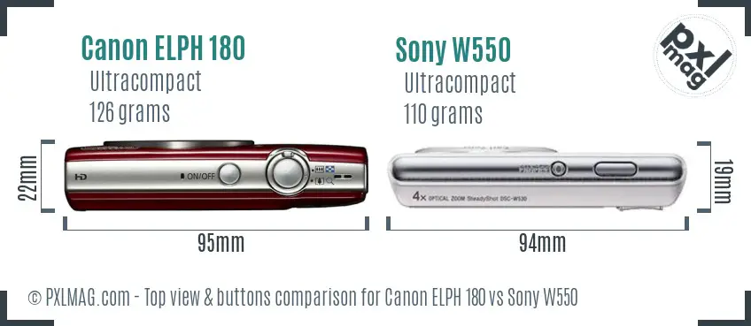 Canon ELPH 180 vs Sony W550 top view buttons comparison
