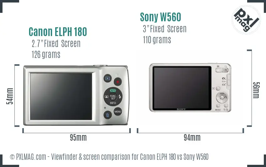 Canon ELPH 180 vs Sony W560 Screen and Viewfinder comparison