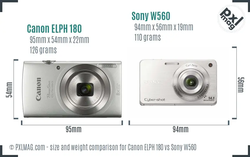 Canon ELPH 180 vs Sony W560 size comparison