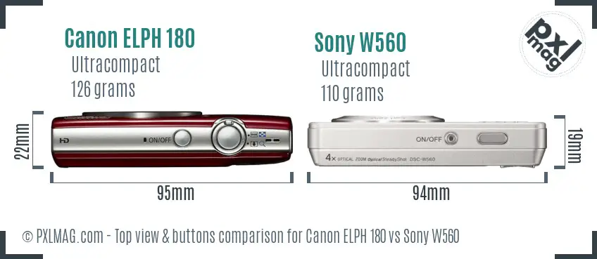 Canon ELPH 180 vs Sony W560 top view buttons comparison