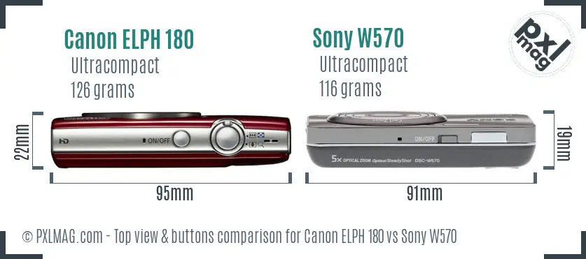 Canon ELPH 180 vs Sony W570 top view buttons comparison Canon ELPH 180 vs Sony W570 top view buttons comparison