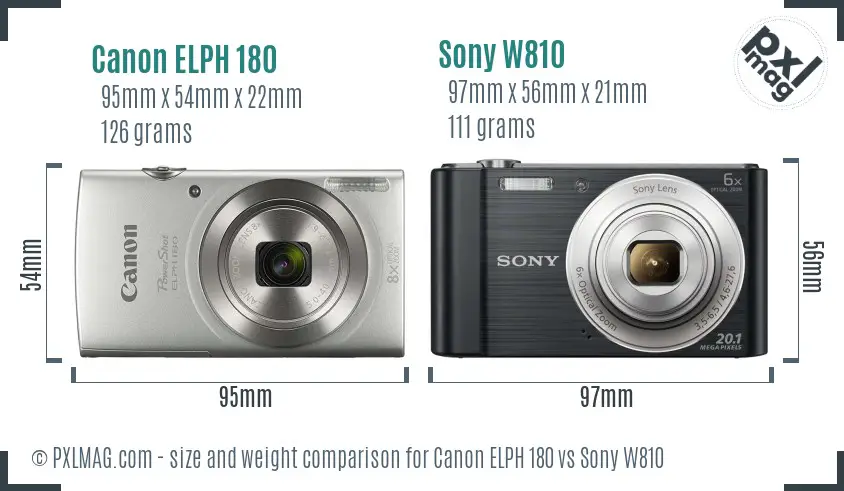 Canon ELPH 180 vs Sony W810 size comparison