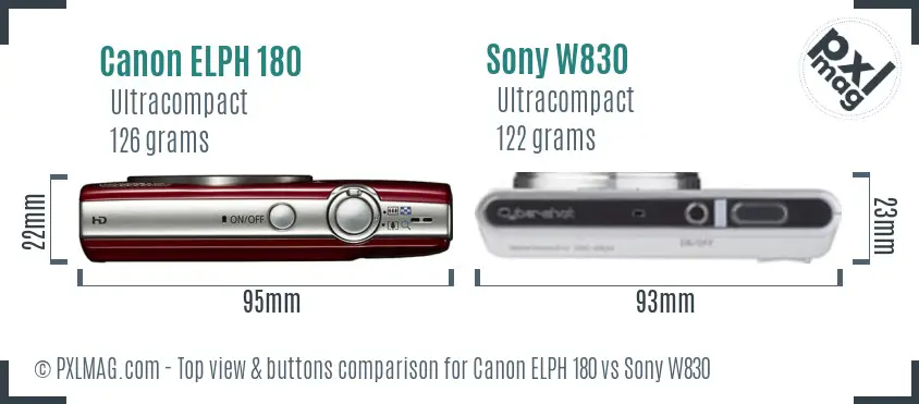 Canon ELPH 180 vs Sony W830 top view buttons comparison