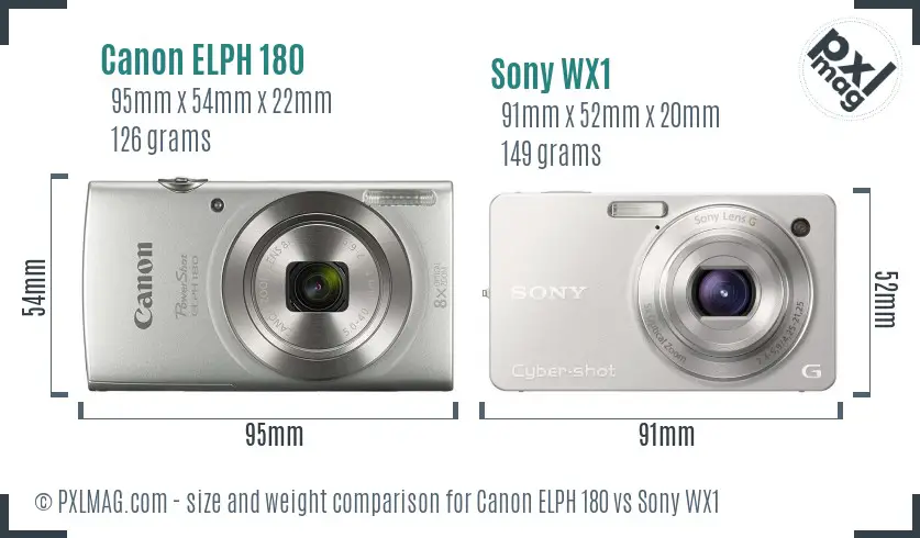 Canon ELPH 180 vs Sony WX1 size comparison