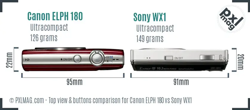 Canon ELPH 180 vs Sony WX1 top view buttons comparison