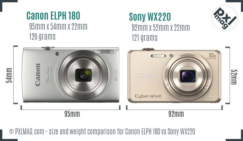 Canon ELPH 180 vs Sony WX220 size comparison