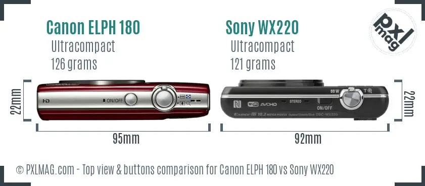 Canon ELPH 180 vs Sony WX220 top view buttons comparison