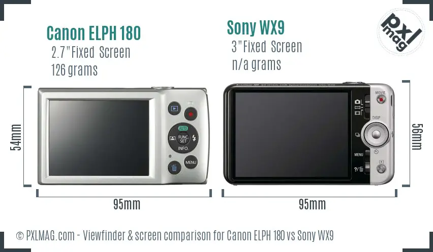 Canon ELPH 180 vs Sony WX9 Screen and Viewfinder comparison