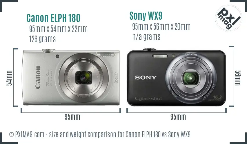 Canon ELPH 180 vs Sony WX9 size comparison